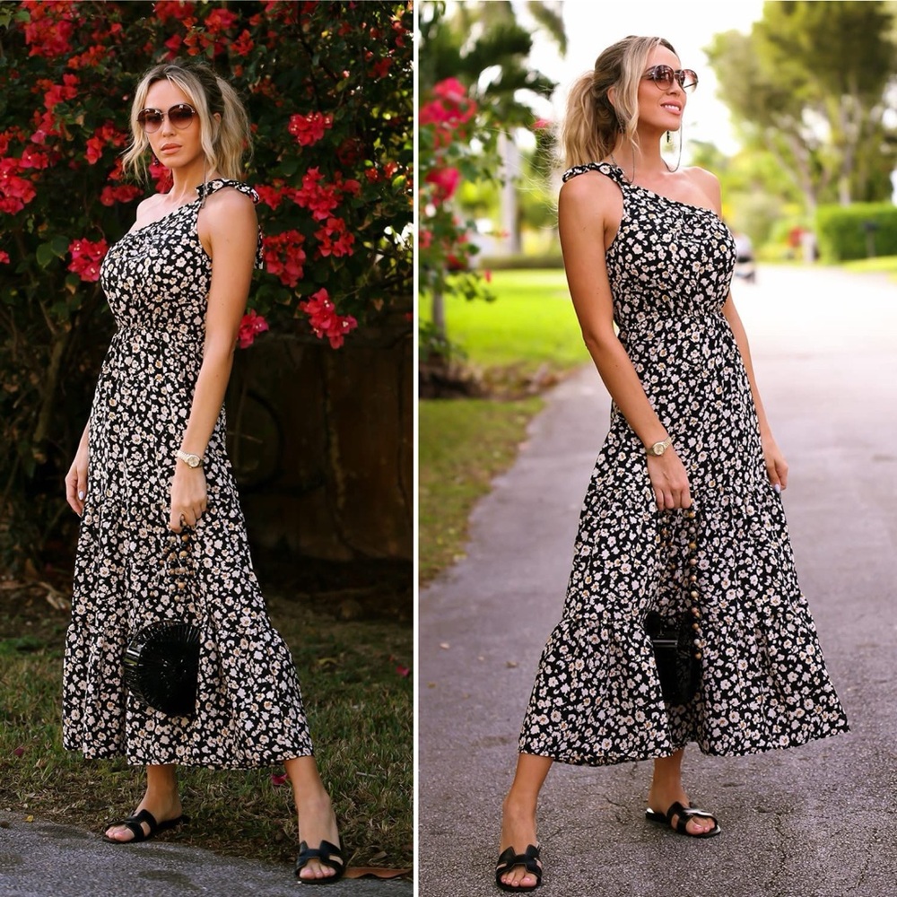 Prettygarden Summer Floral One Shoulder Maxi Dress